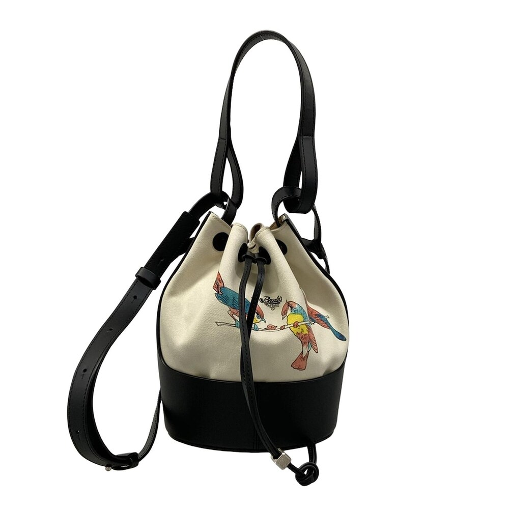 Loewe Balloon Bag Small Shoulder Bag Cream Black Multi Canvas Leather